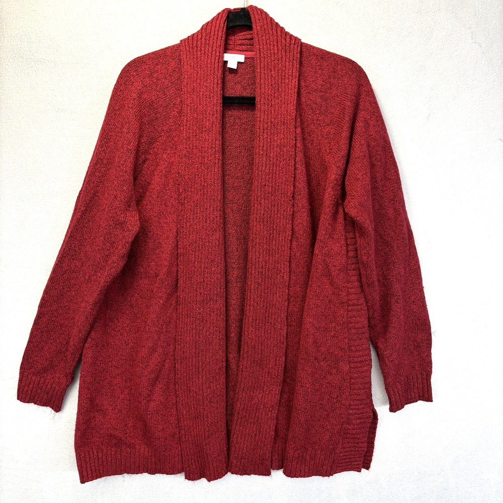 J‎ Jill Alpaca Blend Open Front Cardigan Sweater Womens Large Red Cozy Knit
